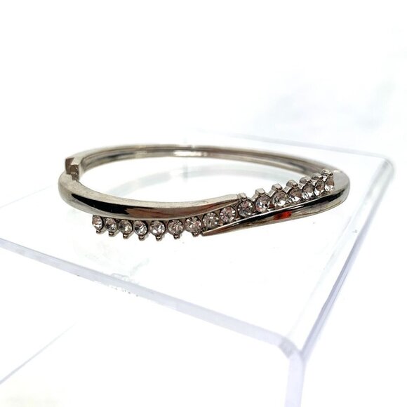 Simulated Diamond Silver Tone Hinged Bracelet - 2.25" - Picture 1 of 7